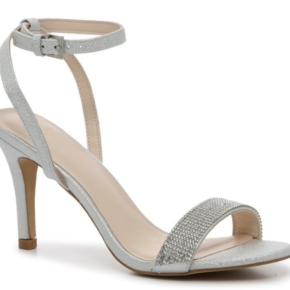 H by Halston Ankle Strap Party Bling High Heel Dress Sandal, Silver, NEW - Picture 16 of 16